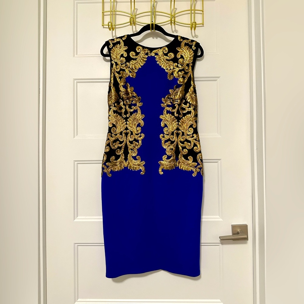 Blue & Gold Tadashi Shoji Sequin Dress
